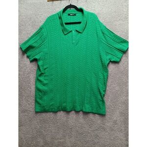 Novamen Textured Knit Polo Sweater Short Sleeve 3XL Retro-inspired Oversized